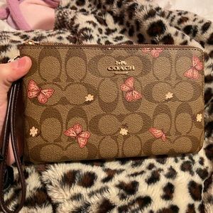 Large Coach butterfly double zip wristlet/wallet